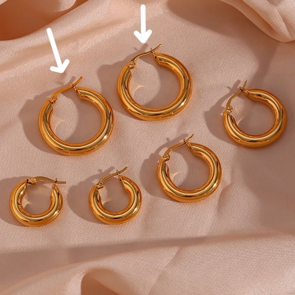 Large Chunky Classic Hoop Earrings PVD 18K Gold Plated Stainless Steel - Picture 7 of 9